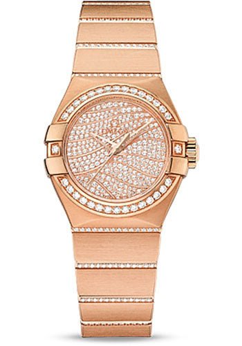 Omega Ladies Constellation Luxury Edition Watch – 27 mm Red Gold Case – Diamond Bezel – 18K Red Gold Diamond Dial – 123.55.27.20.55.006