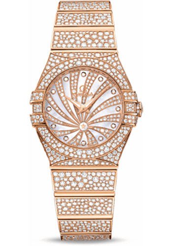 Omega Ladies Constellation Luxury Edition Watch – 27 mm Red Gold Case – Snow-Set Diamond Bezel – Mother-Of-Pearl Diamond Dial – 123.55.27.60.55.009
