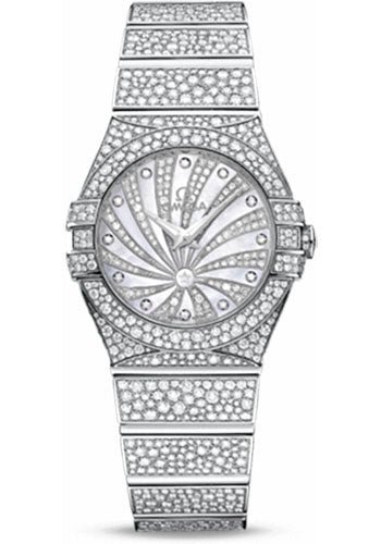 Omega Ladies Constellation Luxury Edition Watch – 27 mm White Gold Case – Snow-Set Diamond Bezel – Mother-Of-Pearl Diamond Dial – 123.55.27.60.55.010
