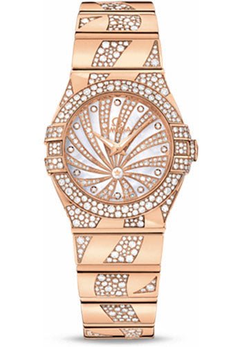 Omega Ladies Constellation Luxury Edition Watch – 27 mm Red Gold Case – Snow-Set Diamond Bezel – Mother-Of-Pearl Diamond Dial – 123.55.27.60.55.011