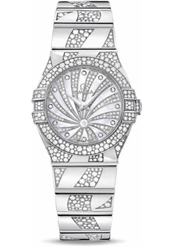 Omega Ladies Constellation Luxury Edition Watch – 27 mm White Gold Case – Snow-Set Diamond Bezel – Mother-Of-Pearl Diamond Dial – 123.55.27.60.55.012