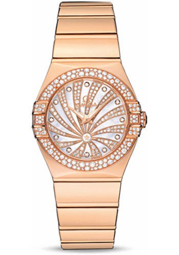 Omega Ladies Constellation Luxury Edition Watch – 27 mm Red Gold Case – Snow-Set Diamond Bezel – Mother-Of-Pearl Diamond Dial – 123.55.27.60.55.013