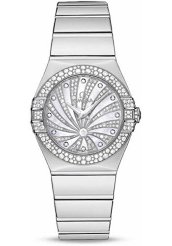 Omega Ladies Constellation Luxury Edition Watch – 27 mm White Gold Case – Snow-Set Diamond Bezel – Mother-Of-Pearl Diamond Dial – 123.55.27.60.55.014