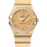 Omega Ladies Constellation Quartz Watch – 27 mm Brushed Yellow Gold Case – Diamond Bezel – Champagne Diamond Dial – 123.55.27.60.58.001