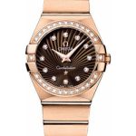 Omega Ladies Constellation Quartz Watch – 27 mm Brushed Red Gold Case – Diamond Bezel – Brown Diamond Dial – 123.55.27.60.63.001