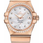 Omega Gents Constellation Chronometer Watch – 35 mm Brushed Red Gold Case – Diamond Bezel – Silver Diamond Dial – 123.55.35.20.52.001