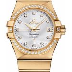 Omega Gents Constellation Chronometer Watch – 35 mm Brushed Yellow Gold Case – Diamond Bezel – Silver Diamond Dial – 123.55.35.20.52.002