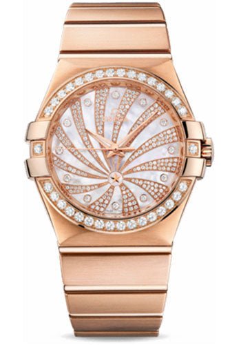 Omega Ladies Constellation Luxury Edition Watch – 35 mm Brushed Red Gold Case – Diamond Bezel – Mother-Of-Pearl Diamond Dial – 123.55.35.20.55.002