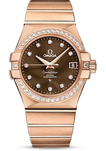 Omega Constellation Co-Axial Watch – 35 mm Red Gold Case – Diamond-Set Red Gold Bezel – Brown Diamond Dial – 123.55.35.20.63.001