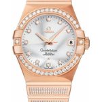 Omega Constellation Jewellery Luxury Edition Chronometer Watch – 38 mm Brushed Red Gold Case – Diamond Bezel – Silver Diamond Dial – 123.55.38.21.52.005