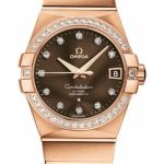 Omega Gents Constellation Chronometer Watch – 38 mm Brushed Red Gold Case – Diamond Bezel – Brown Diamond Dial – 123.55.38.21.63.001