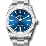 Rolex Oyster Perpetual 34 Watch – Domed Bezel – Blue Index Dial – Oyster Bracelet – 2020 Release – 124200 bluio