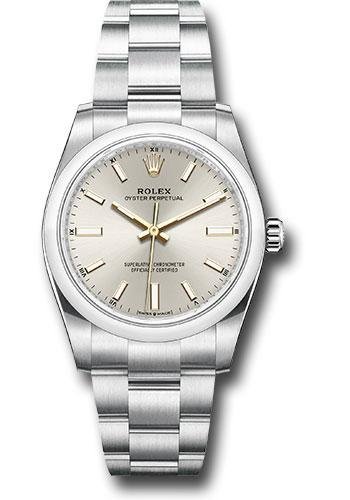 Rolex Oyster Perpetual 34 Watch – Domed Bezel – Silver Index Dial – Oyster Bracelet – 2020 Release – 124200