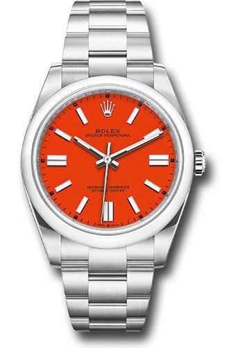 Rolex Oyster Perpetual 41 Watch – Domed Bezel – Coral Red Index Dial – Oyster Bracelet – 2020 Release – 124300