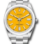 Rolex Oyster Perpetual 41 Watch – Domed Bezel – Yellow Index Dial – Oyster Bracelet – 2020 Release – 124300