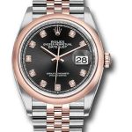 Rolex Steel and Everose Rolesor Datejust 36 Watch – Domed Bezel – Black Diamond Dial – Jubilee Bracelet – 126201
