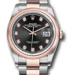 Rolex Steel and Everose Rolesor Datejust 36 Watch – Domed Bezel – Black Diamond Dial – Oyster Bracelet – 126201