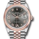 Rolex Steel and Everose Rolesor Datejust 36 Watch – Domed Bezel – Dark Rhodium Roman Dial – Jubilee Bracelet – 126201 dkrdr69j