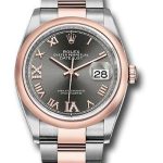 Rolex Steel and Everose Rolesor Datejust 36 Watch – Domed Bezel – Dark Rhodium Roman Dial – Oyster Bracelet – 126201 dkrdr69o