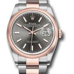 Rolex Steel and Everose Rolesor Datejust 36 Watch – Domed Bezel – Dark Rhodium Index Dial – Oyster Bracelet – 126201 dkrio