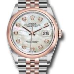 Rolex Steel and Everose Rolesor Datejust 36 Watch – Domed Bezel – White Mother-Of-Pearl Diamond Dial – Jubilee Bracelet – 126201