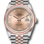 Rolex Steel and Everose Rolesor Datejust 36 Watch – Domed Bezel – Rose Roman Dial – Jubilee Bracelet – 126201 rdr69j