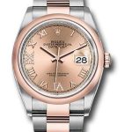 Rolex Steel and Everose Rolesor Datejust 36 Watch – Domed Bezel – Rose Roman Dial – Oyster Bracelet – 126201 rdr69o