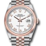 Rolex Steel and Everose Rolesor Datejust 36 Watch – Domed Bezel – White Roman Dial – Jubilee Bracelet – 126201