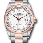 Rolex Steel and Everose Rolesor Datejust 36 Watch – Domed Bezel – White Roman Dial – Oyster Bracelet – 126201