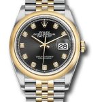 Rolex Steel and Yellow Gold Rolesor Datejust 36 Watch – Domed Bezel – Black Diamond Dial – Jubilee Bracelet – 126203