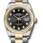 Rolex Steel and Yellow Gold Rolesor Datejust 36 Watch – Domed Bezel – Black Diamond Dial – Oyster Bracelet – 126203