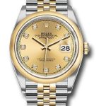 Rolex Steel and Yellow Gold Rolesor Datejust 36 Watch – Domed Bezel – Champagne Diamond Dial – Jubilee Bracelet – 126203