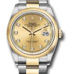 Rolex Steel and Yellow Gold Rolesor Datejust 36 Watch – Domed Bezel – Champagne Diamond Dial – Oyster Bracelet – 126203