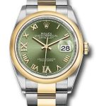 Rolex Steel and Yellow Gold Rolesor Datejust 36 Watch – Domed Bezel – Olive Green Roman Dial – Oyster Bracelet – 126203 ogdr69o