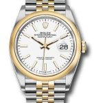 Rolex Steel and Yellow Gold Rolesor Datejust 36 Watch – Domed Bezel – White Index Dial – Jubilee Bracelet – 126203