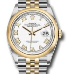 Rolex Steel and Yellow Gold Rolesor Datejust 36 Watch – Domed Bezel – White Roman Dial – Jubilee Bracelet – 126203