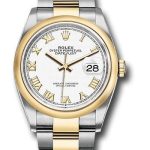 Rolex Steel and Yellow Gold Rolesor Datejust 36 Watch – Domed Bezel – White Roman Dial – Oyster Bracelet – 126203