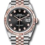 Rolex Steel and Everose Rolesor Datejust 36 Watch – Fluted Bezel – Black Diamond Dial – Jubilee Bracelet – 126231