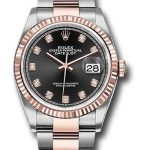 Rolex Steel and Everose Rolesor Datejust 36 Watch – Fluted Bezel – Black Diamond Dial – Oyster Bracelet – 126231