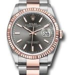 Rolex Steel and Everose Rolesor Datejust 36 Watch – Fluted Bezel – Dark Rhodium Index Dial – Oyster Bracelet – 126231 dkrio