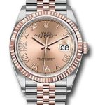 Rolex Steel and Everose Rolesor Datejust 36 Watch – Fluted Bezel – Rose Roman Dial – Jubilee Bracelet – 126231 rdr69j