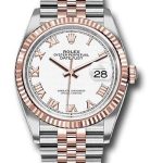Rolex Steel and Everose Rolesor Datejust 36 Watch – Fluted Bezel – White Roman Dial – Jubilee Bracelet – 126231