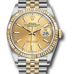 Rolex Steel and Yellow Gold Rolesor Datejust 36 Watch – Fluted Bezel – Champagne Index Dial – Jubilee Bracelet – 126233