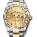Rolex Steel and Yellow Gold Rolesor Datejust 36 Watch – Fluted Bezel – Champagne Index Dial – Oyster Bracelet – 126233