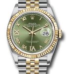 Rolex Steel and Yellow Gold Rolesor Datejust 36 Watch – Fluted Bezel – Olive Green Roman Dial – Jubilee Bracelet – 126233 ogdr69j