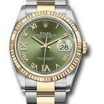 Rolex Steel and Yellow Gold Rolesor Datejust 36 Watch – Fluted Bezel – Olive Green Roman Dial – Oyster Bracelet – 126233 ogdr69o