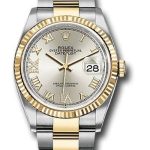 Rolex Steel and Yellow Gold Rolesor Datejust 36 Watch – Fluted Bezel – Silver Roman Dial – Oyster Bracelet – 126233 sdr69o