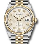 Rolex Steel and Yellow Gold Rolesor Datejust 36 Watch – Fluted Bezel – Silver Jubilee Diamond Dial – Jubilee Bracelet – 126233