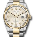 Rolex Steel and Yellow Gold Rolesor Datejust 36 Watch – Fluted Bezel – Silver Jubilee Diamond Dial – Oyster Bracelet – 126233