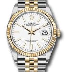 Rolex Steel and Yellow Gold Rolesor Datejust 36 Watch – Fluted Bezel – White Index Dial – Jubilee Bracelet – 126233